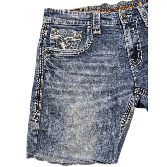 Rock Revival Ecton Slim Boot Denim Shorts Size 34 Distressed Cut-Off Jean Shorts - Picture 3 of 16